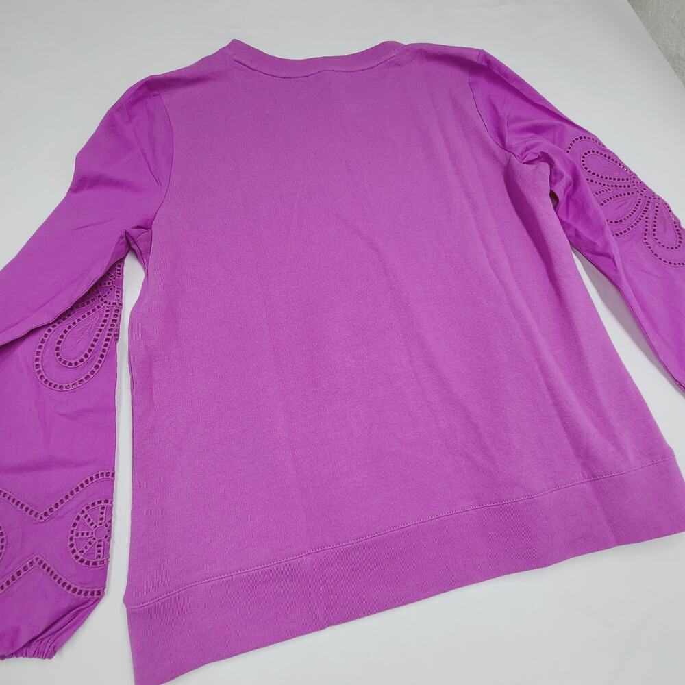Talbots Embroidered Crewneck Sweatshirt NWT Purple Puff Sleeve Crew Neck Medium - Picture 11 of 13